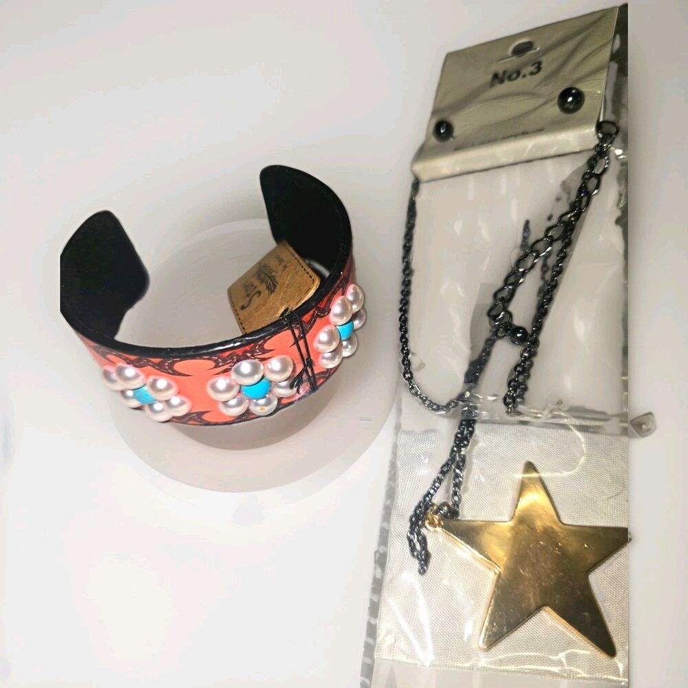 Story Pearl & Turquoise Bracelet and Necklace Set, Star Theme, White Round Pearl